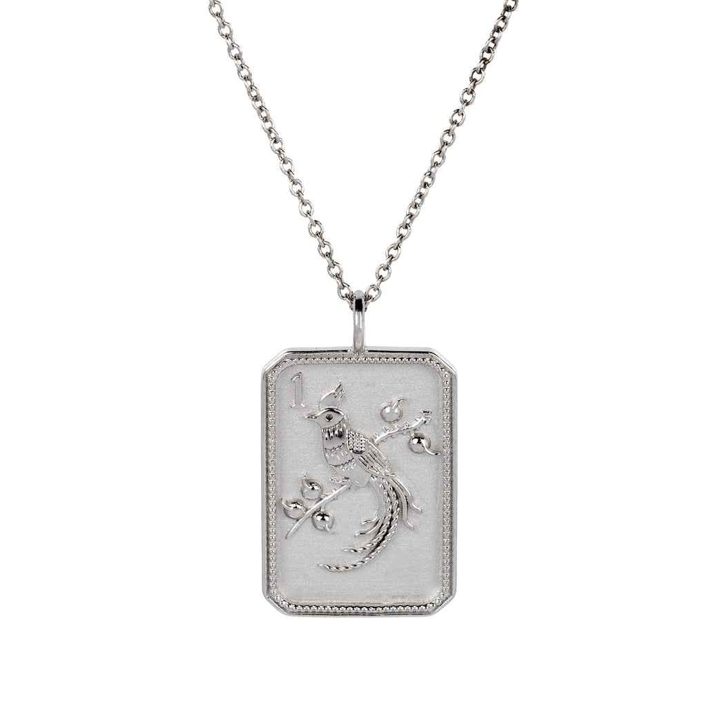 Sterling Silver Mahjong 1 Bam Bird Necklace