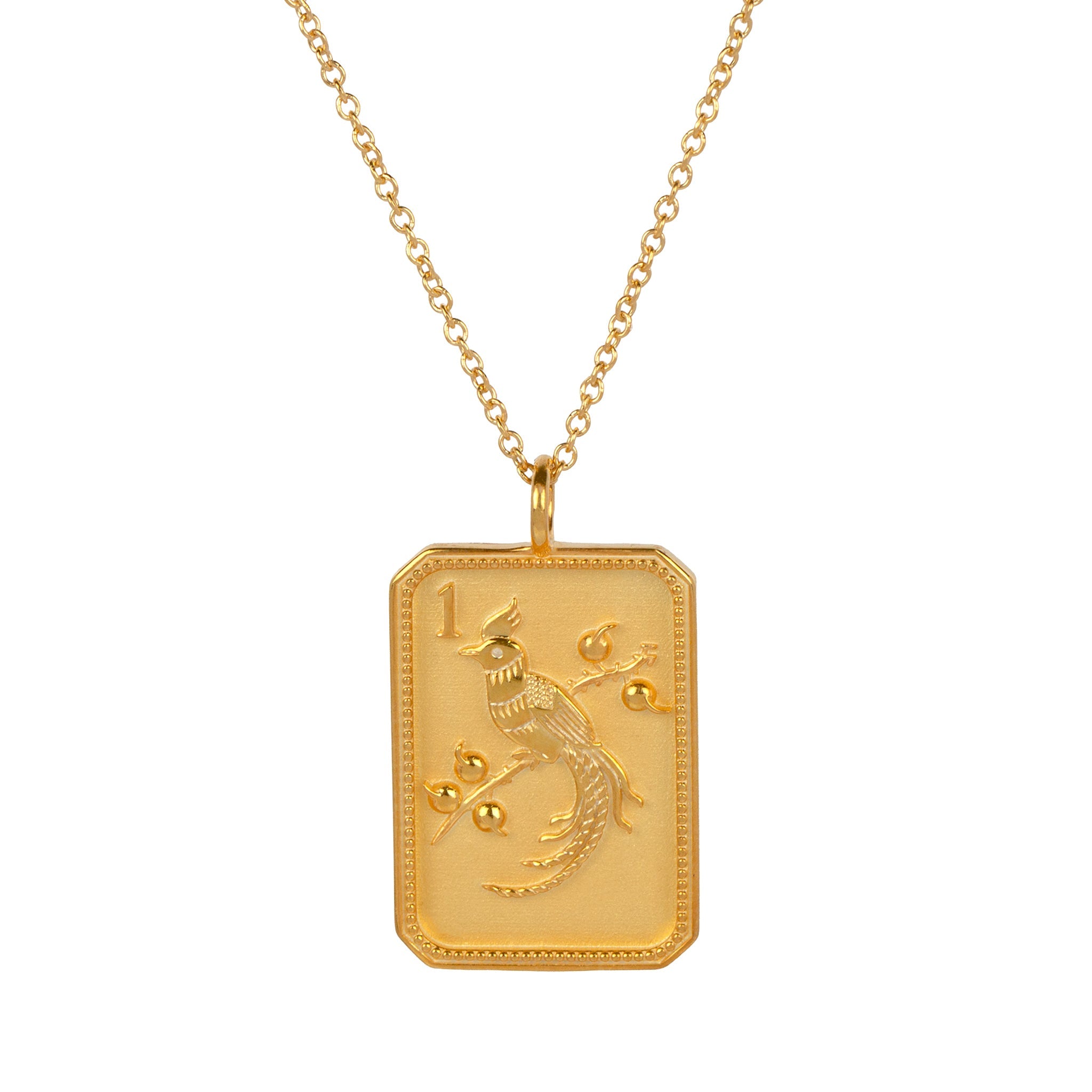 14kt Gold-Plated Mahjong 1 Bam Bird Pendant Necklace