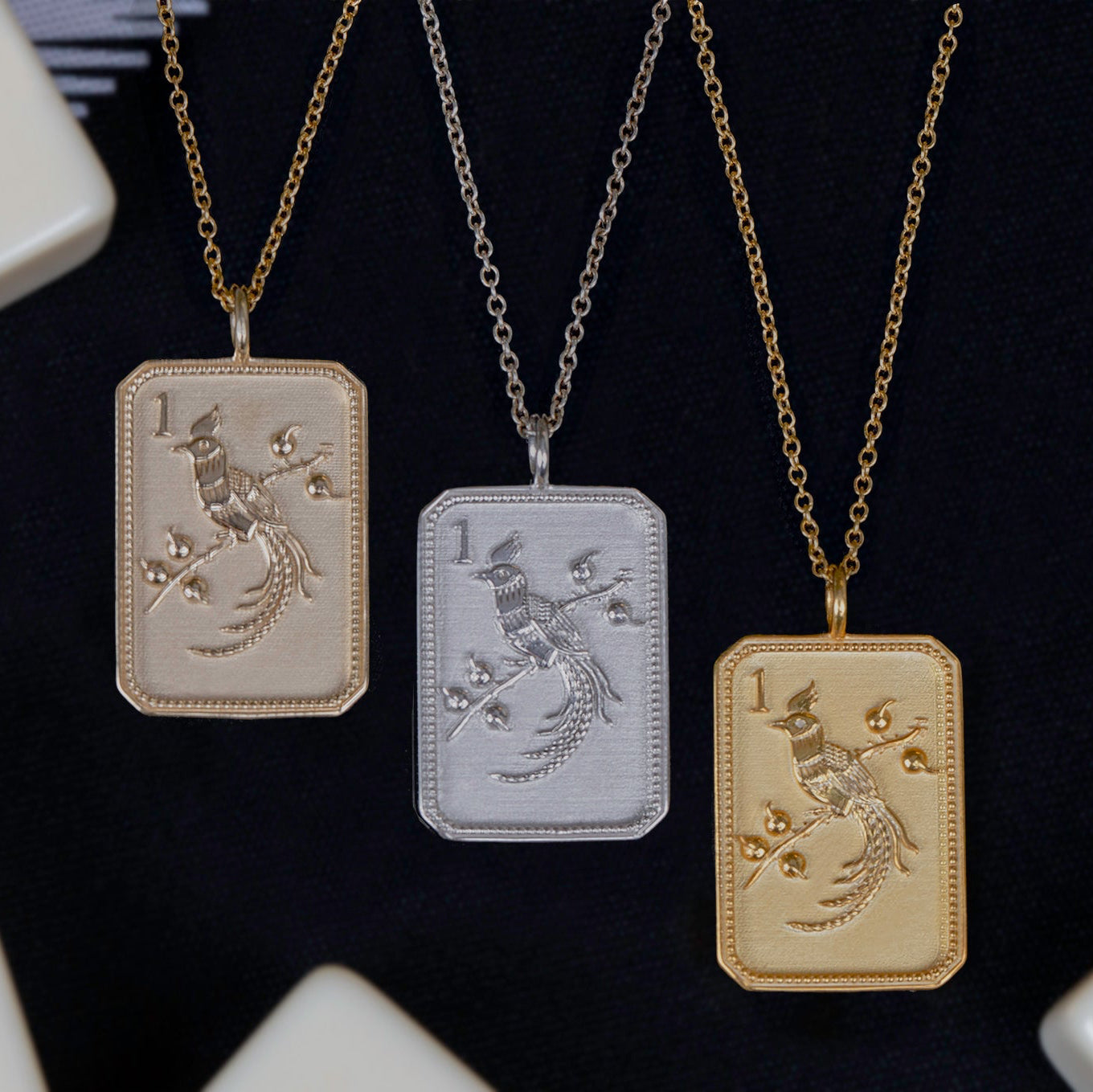 14kt Gold-Plated Mahjong 1 Bam Bird Pendant Necklace