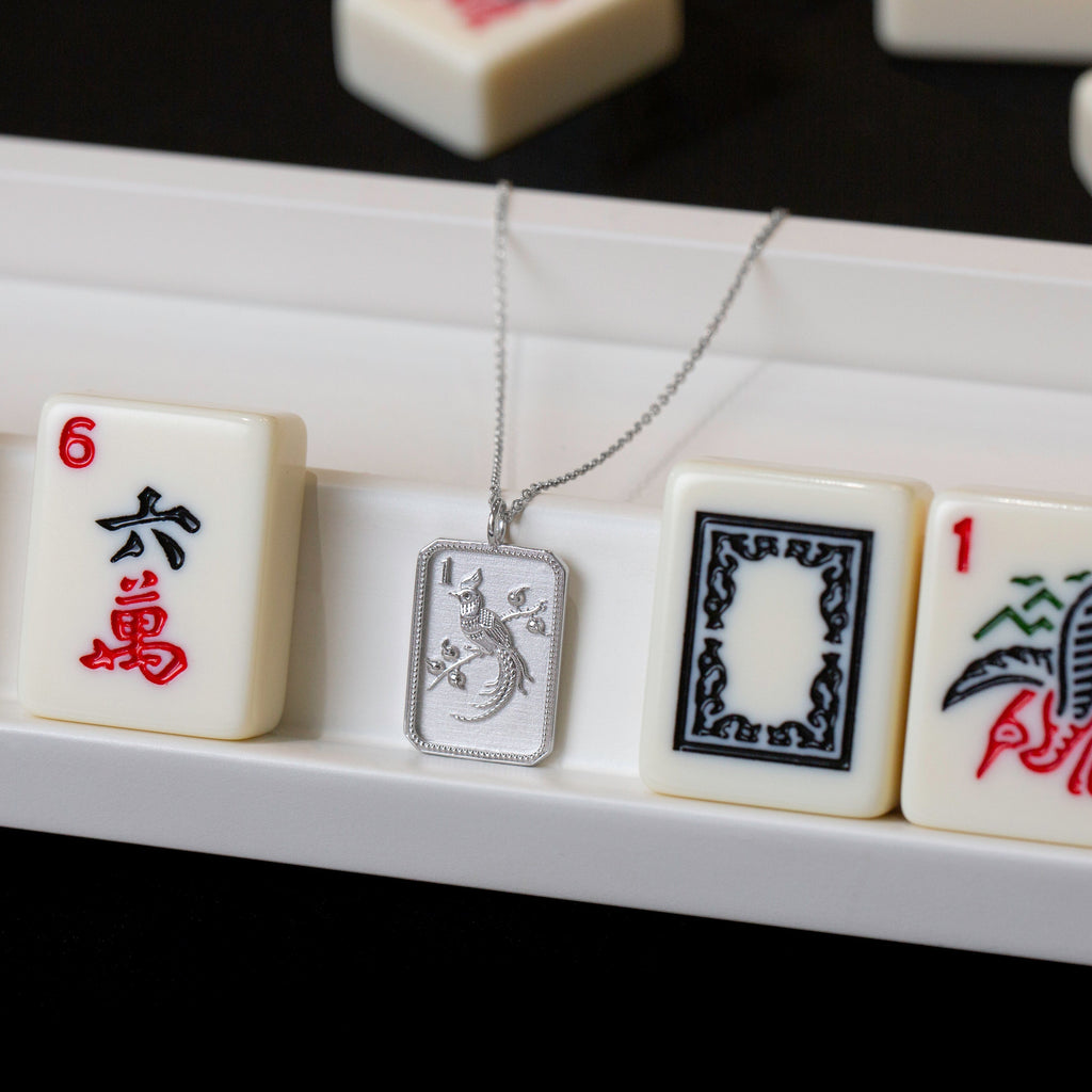 Sterling Silver Mahjong 1 Bam Bird Necklace