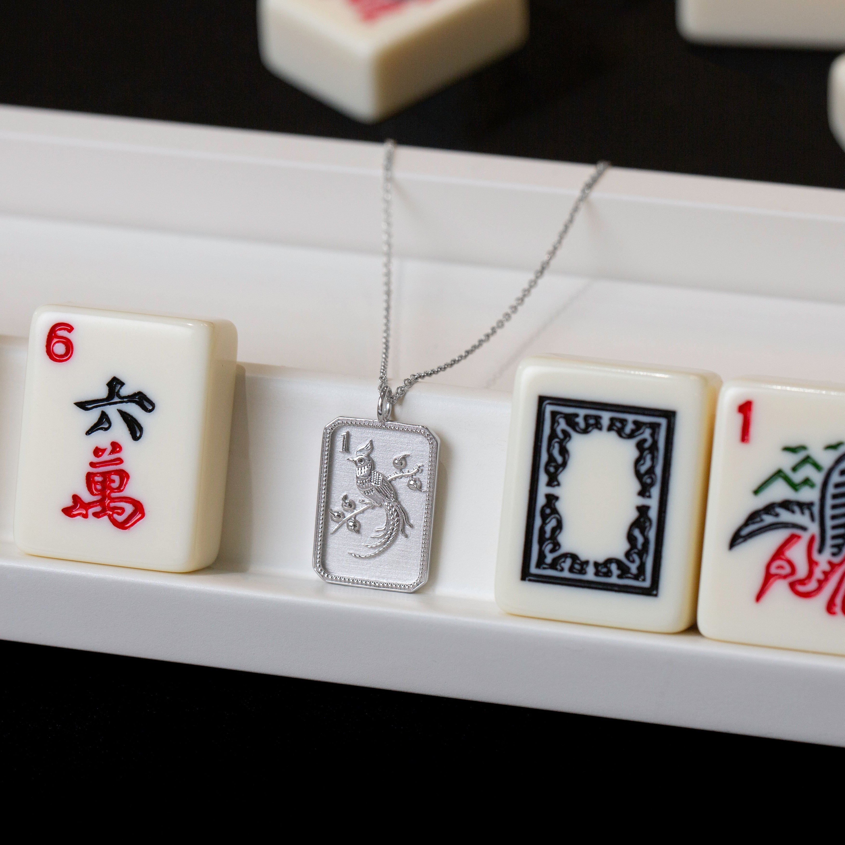 Sterling Silver Mahjong 1 Bam Bird Necklace