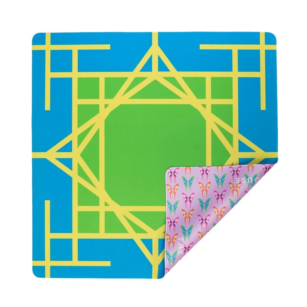The Mahjong House Electric Blue Garden Double-Sided Mahjong Mat