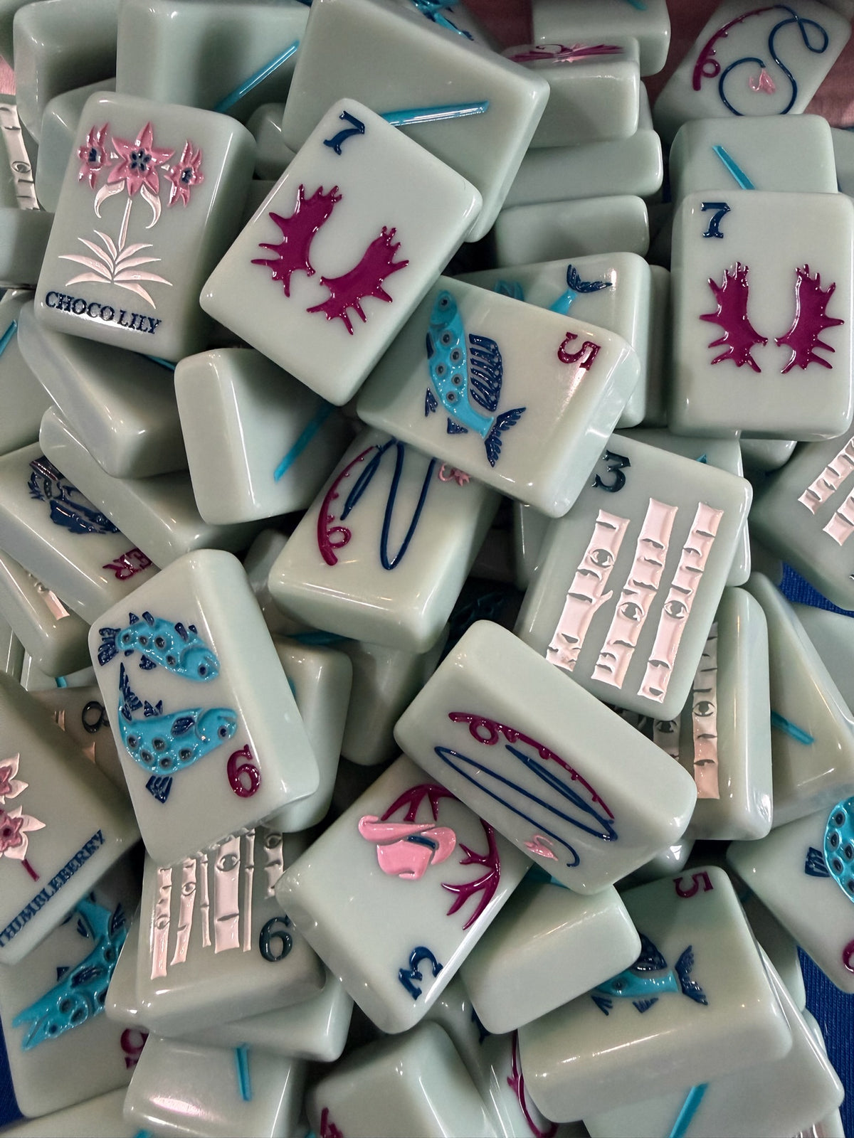 The Mahjong Line Mountain Tiles in Sage Green