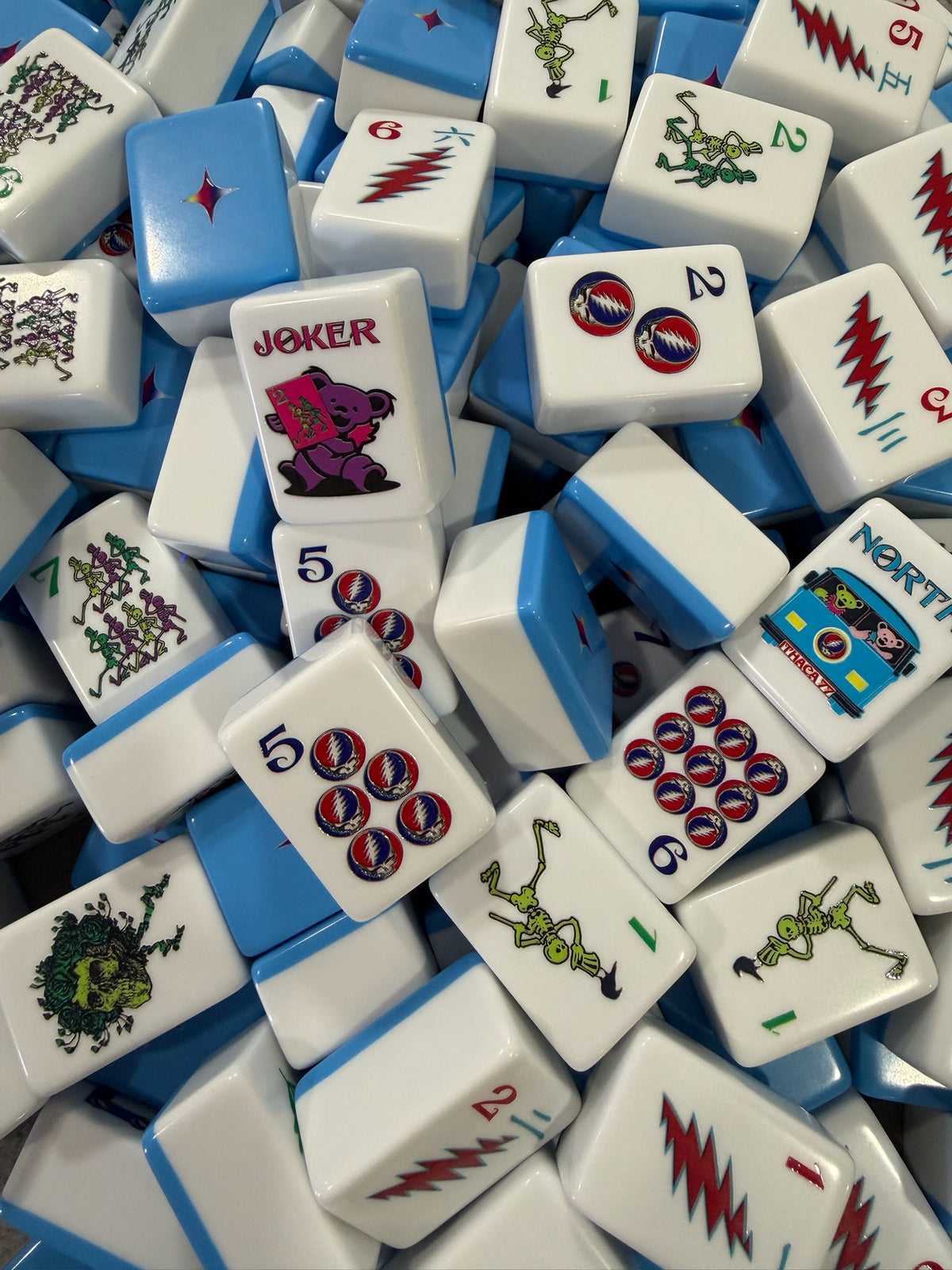 Grateful Dead x Bespoke XL Mahjong Tiles in Stealie Blue